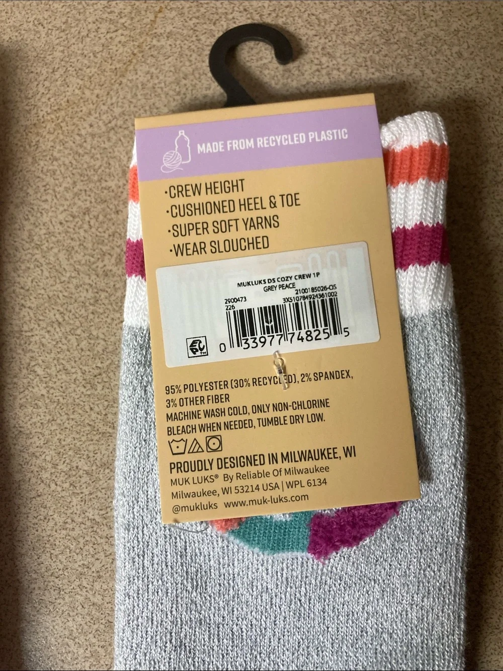 Muk Luks Crew Socks - Light Blue Peace Sign & Pink Floral (2-Pack)